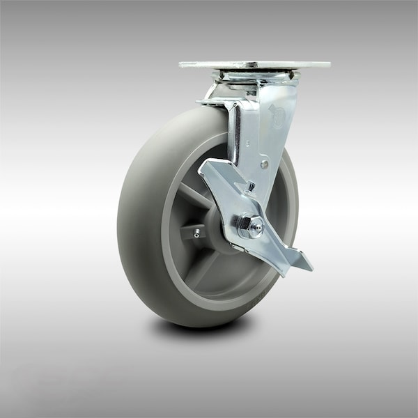 8 Inch SS Thermoplastic Rubber Swivel Caster with Ball Bearing and Brake SCC